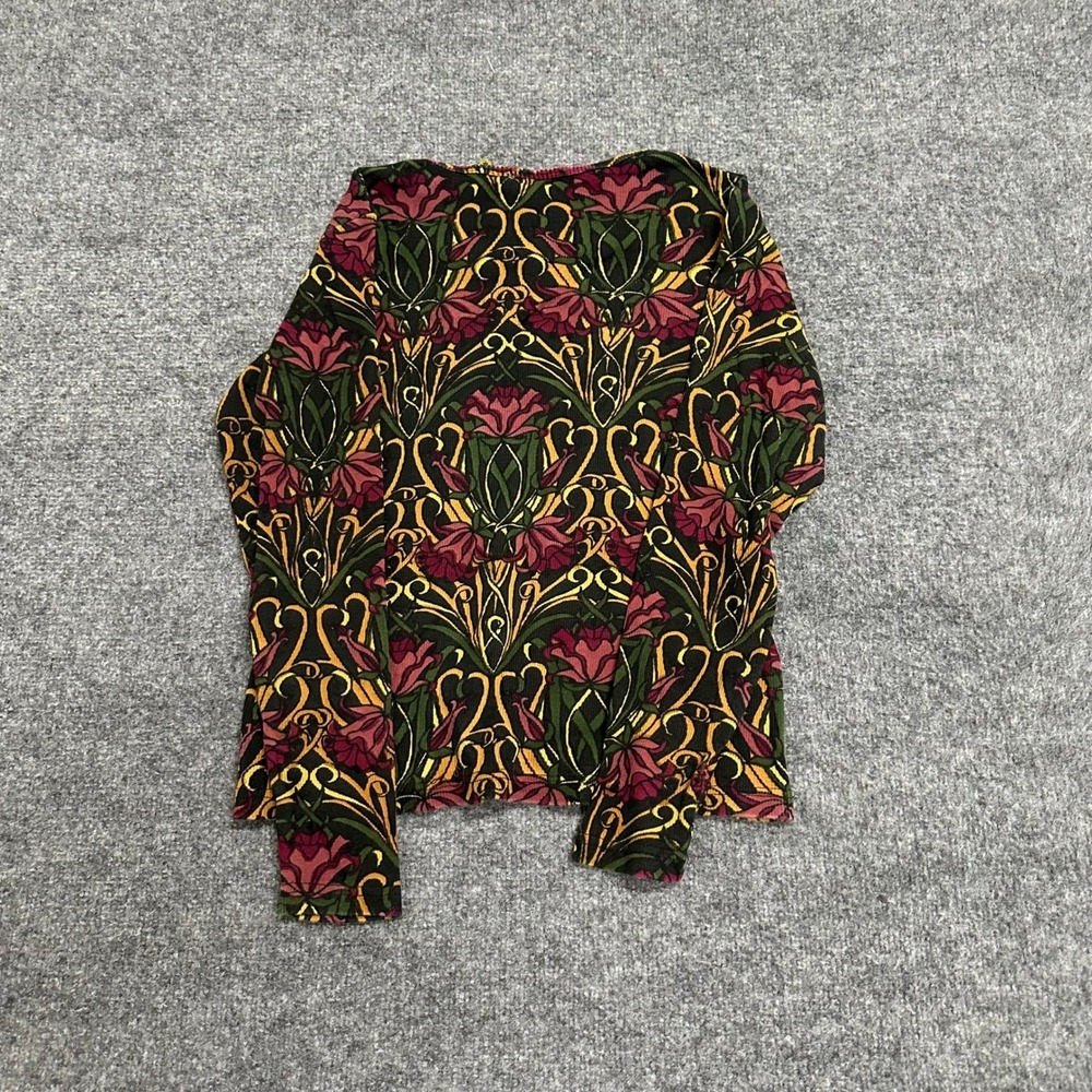 St Johns Bay Shirt Womens Size M Floral Art Nouveau Cotton Long Sleeve V-Neck